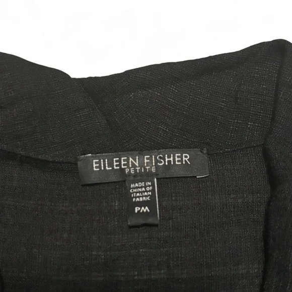 Eileen Fisher Petite PM Black Blazer Jacket Linen Blend Lightweight 3/4 Sleeve - Picture 2 of 6